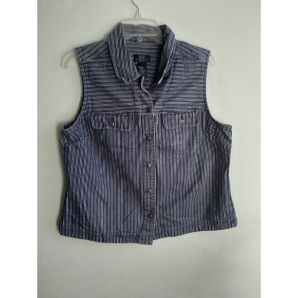 Liz Claiborne Tops - BOGO ITEM- Vintage Liz Claiborne Crazy Horse Striped Denim Vest Collared Shirt